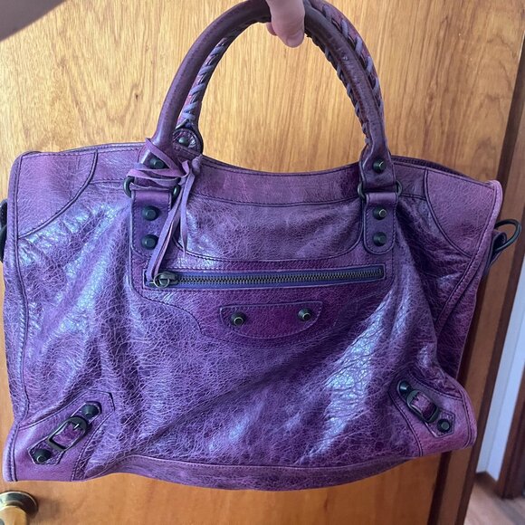 Balenciaga Handbags - Balenciaga Purple Leather Polly Boston Bag
